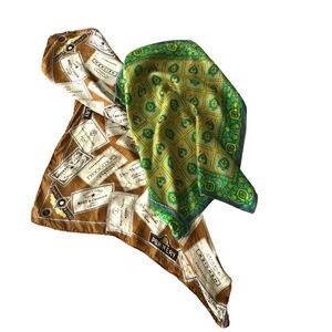 Sally Gee 1960 1970s silk rayon  printed scarf Plus bonus Champaign silk scarf